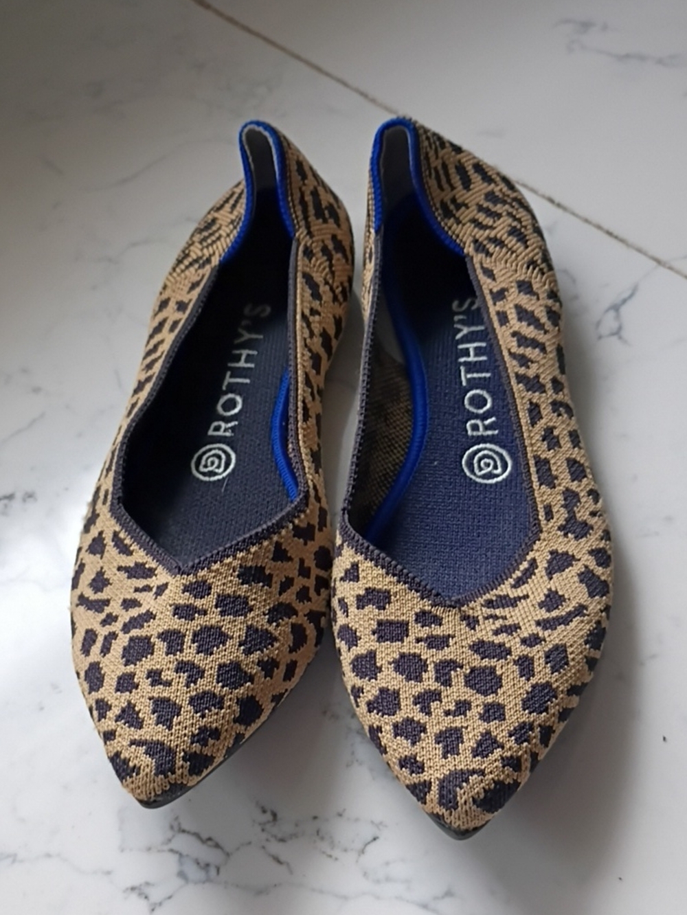 Rothy's Women's Leopard-Print Pointed Flats in Tan and Brown